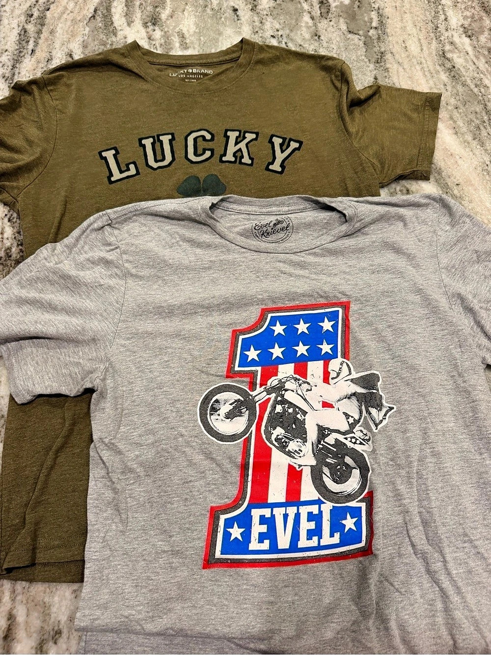 2 for 15! Evel Knievel Join Our Team #1 Motorcycle Tee Small Gray & LUCKY Olive